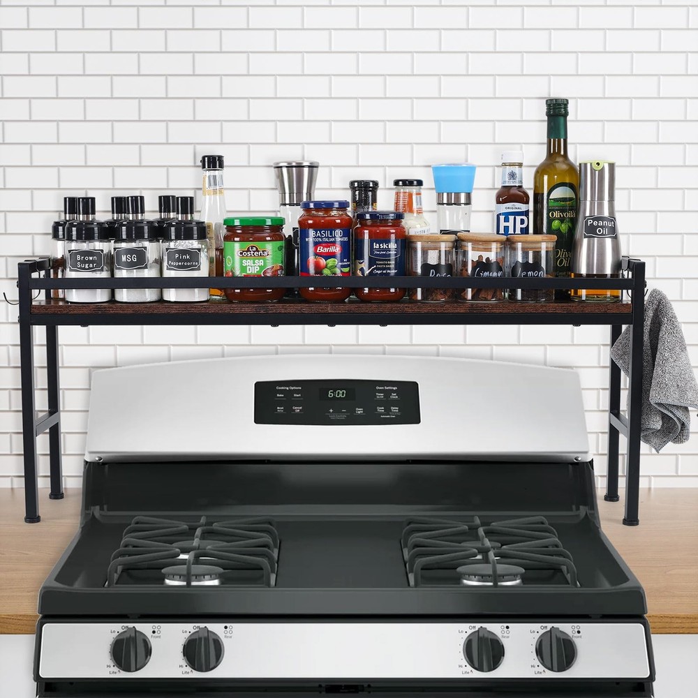 weslinkeji Spice Rack Shelf for Kitchen Stove，Stove Top Shelf with 4 hooks Ex...