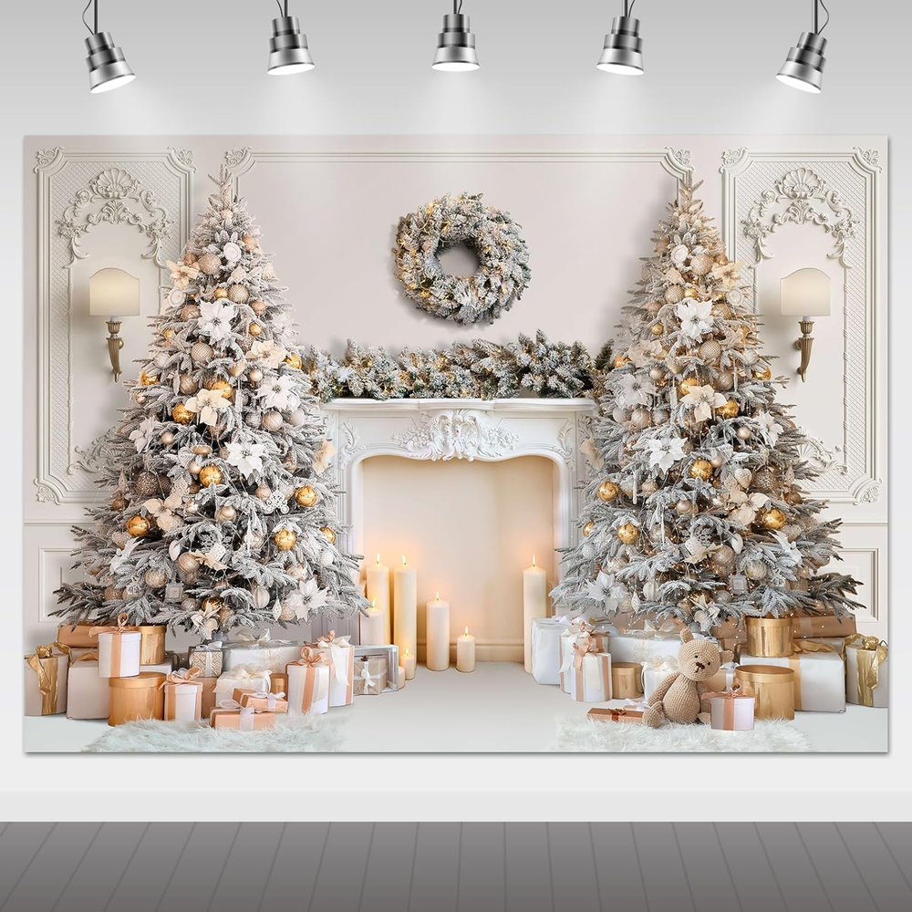 Christmas Interior Room Photography Backdrop White Decorated Banner (7X5Ft)