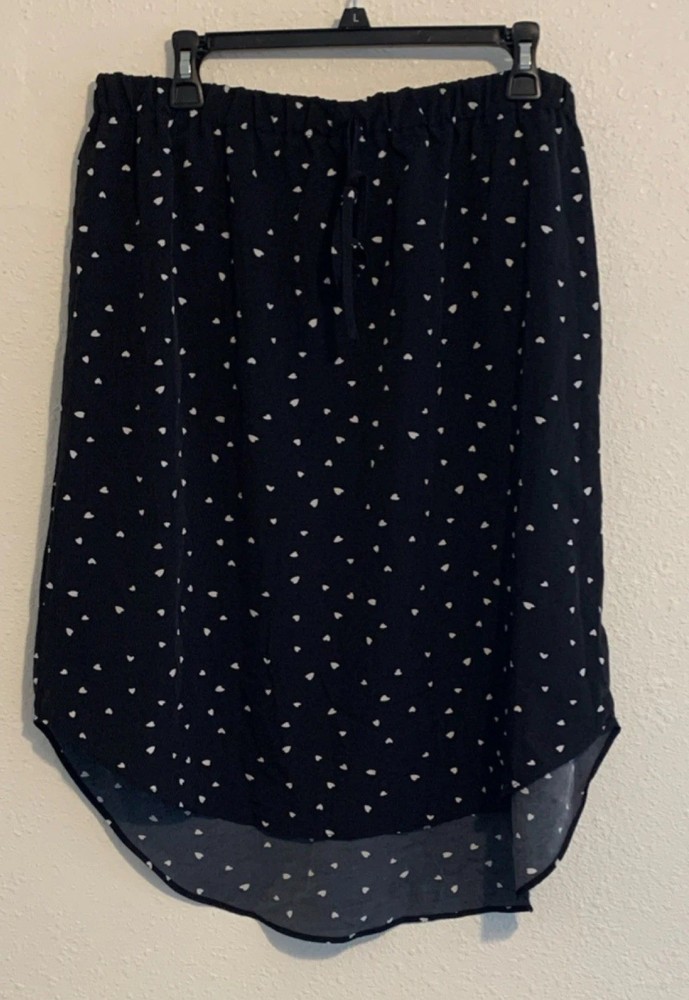 SHEIN Black White Heart Print High-Rise Elastic Waist Chiffon Midi Skirt 2XL