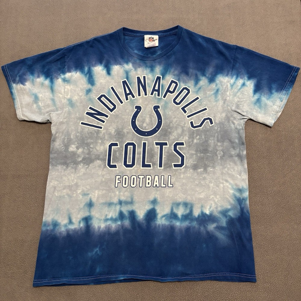 Vtg NFL Indianapolis Colts Football Tie Dye T-Shirt Blue Gray White Men's Large