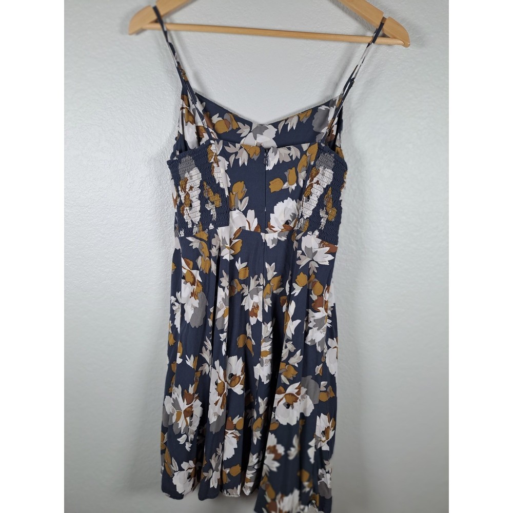 Old Navy Floral Cami Fit and Flare Dress Navy Blue Mustard Yellow Rayon Large