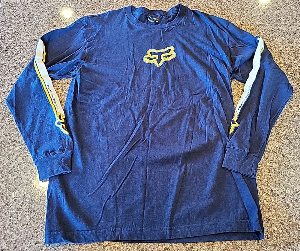 Fox Racing Long Sleeve Shirt Motocross Center Logo Blue Mens Large Vintage Y2k