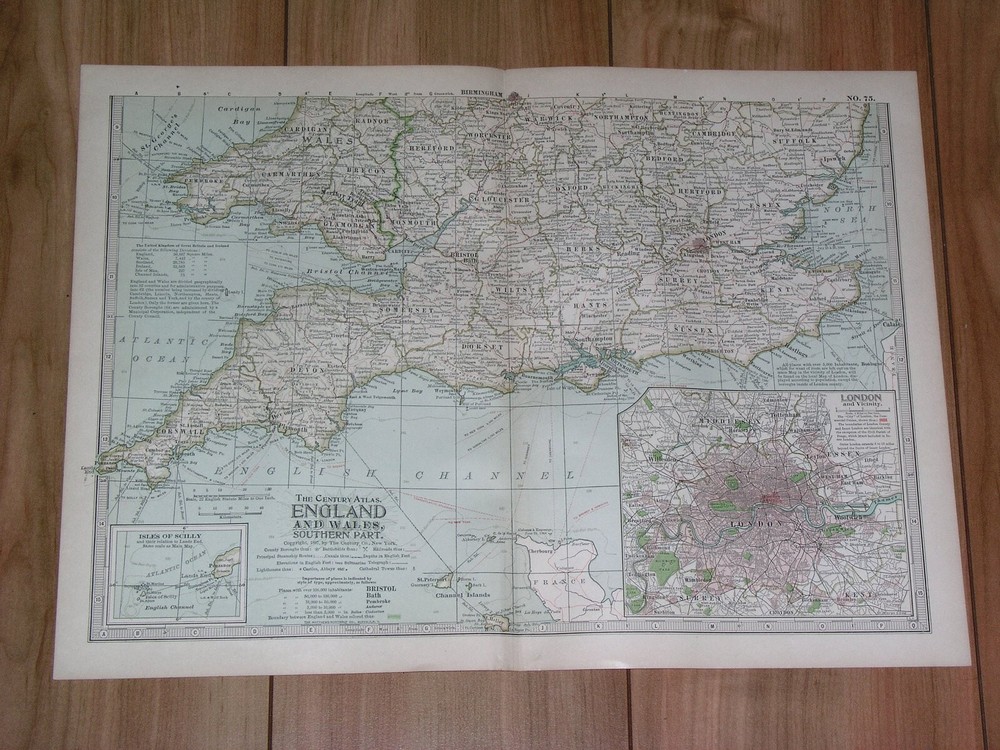 1897 Antique Dated Map Of Southern England And Wales / London Inset Map