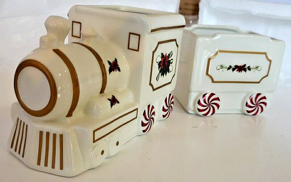Avon Ceramic Train Candy Dish Set Christmas Holiday Seasonal Decor