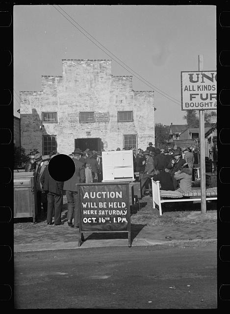Photo:Hagerstown Maryland 1937 Furniture Auction Crowd Storefront Sign