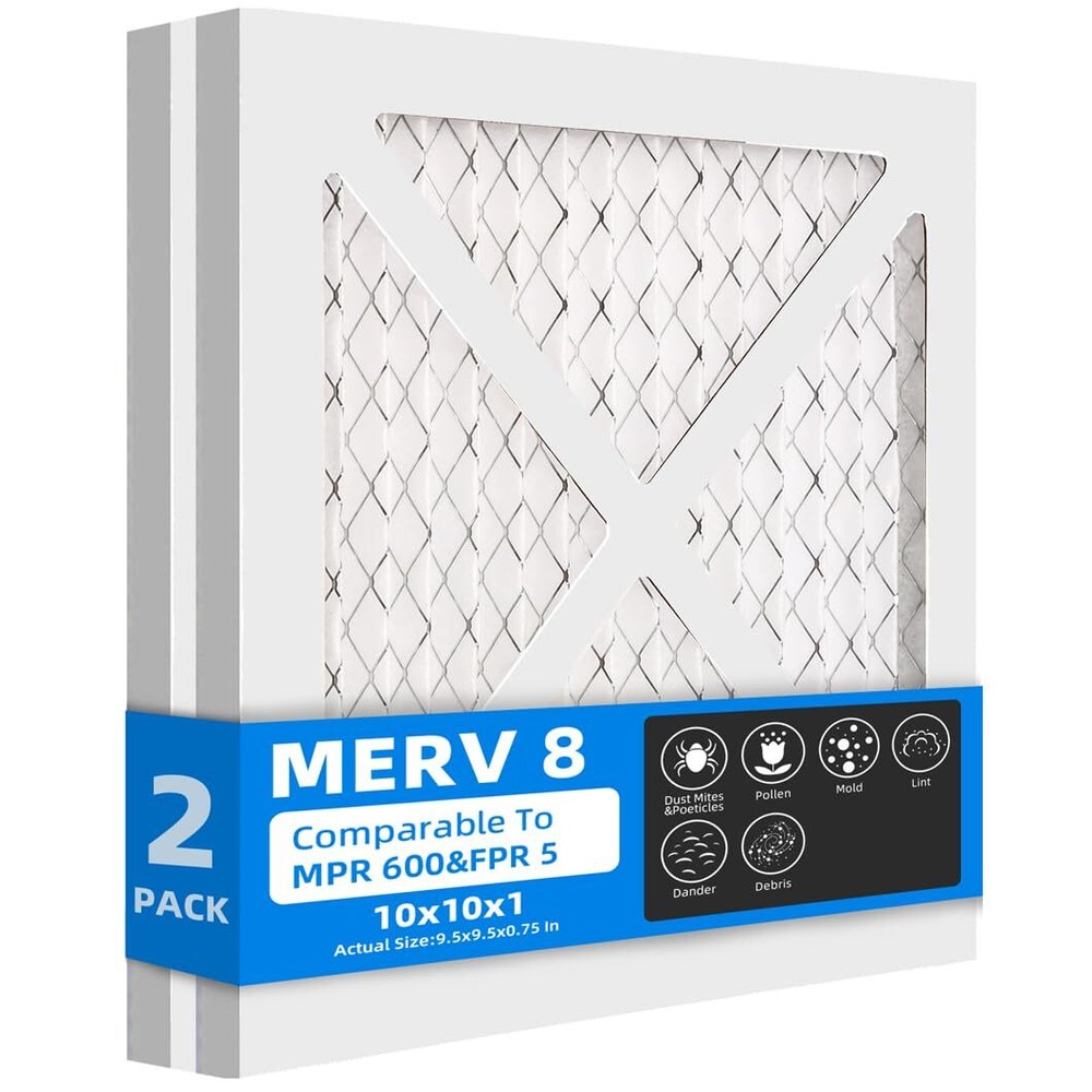 (2 Pack) 10x10x1 Furnace Air Filters, MPR 600 & FPR 5, 8 Pleated Air Filter (...