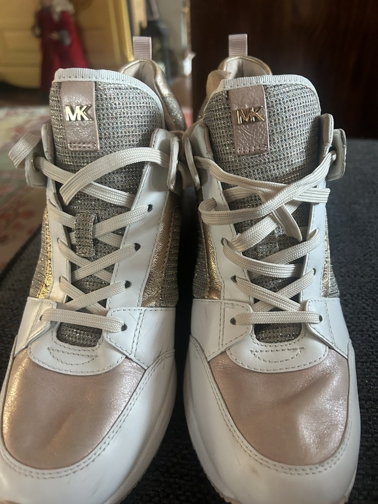 Michael Kors Georgie Leather Chain-Mesh Trainer Pink Gold Women’s Size 9