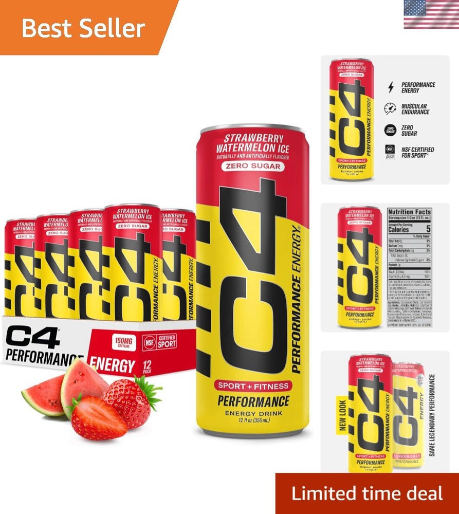 C4 Performance Energy Drink Zero Sugar Strawberry Watermelon Ice 12 Pack