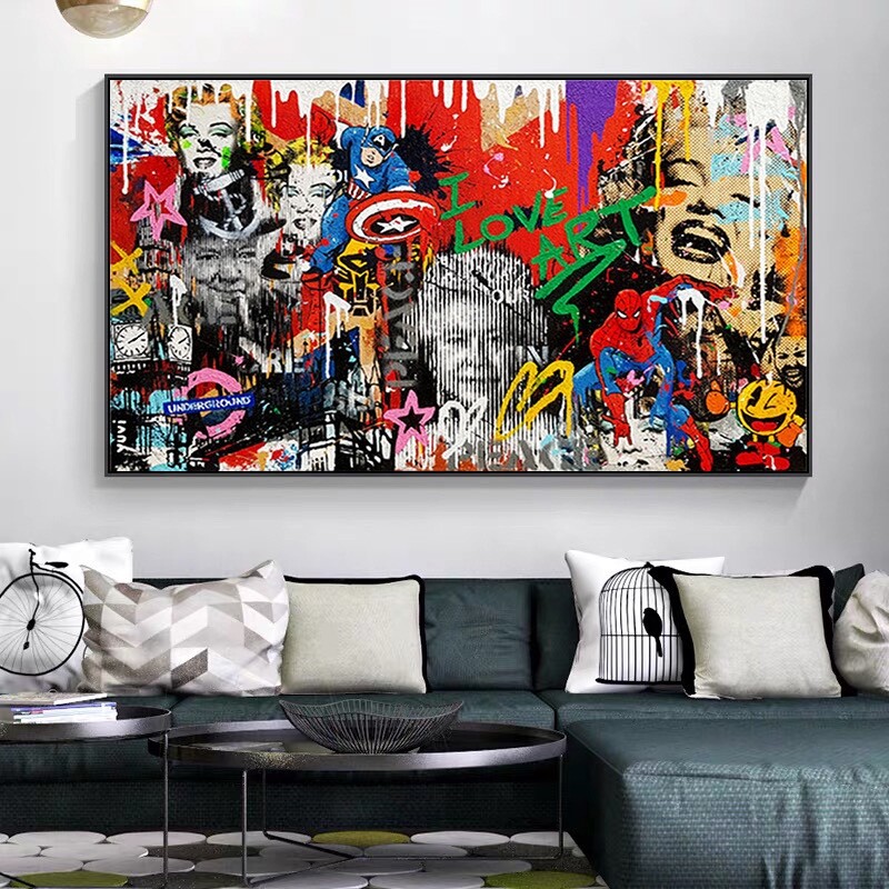 I love art Graffiti collage canvas street art pop culture wall Art Wall Decor