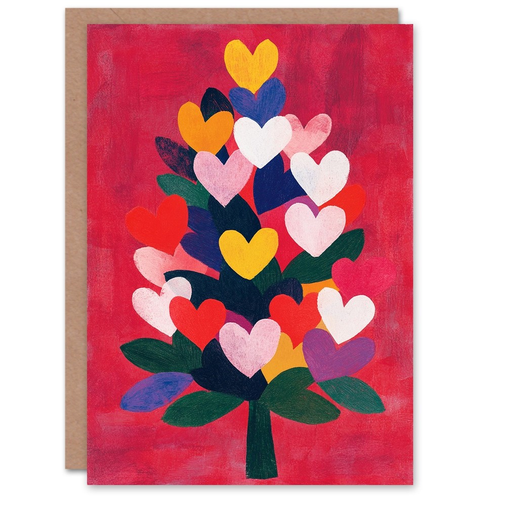 Festive Xmas Tree with Colorful Love Hearts Christmas Card
