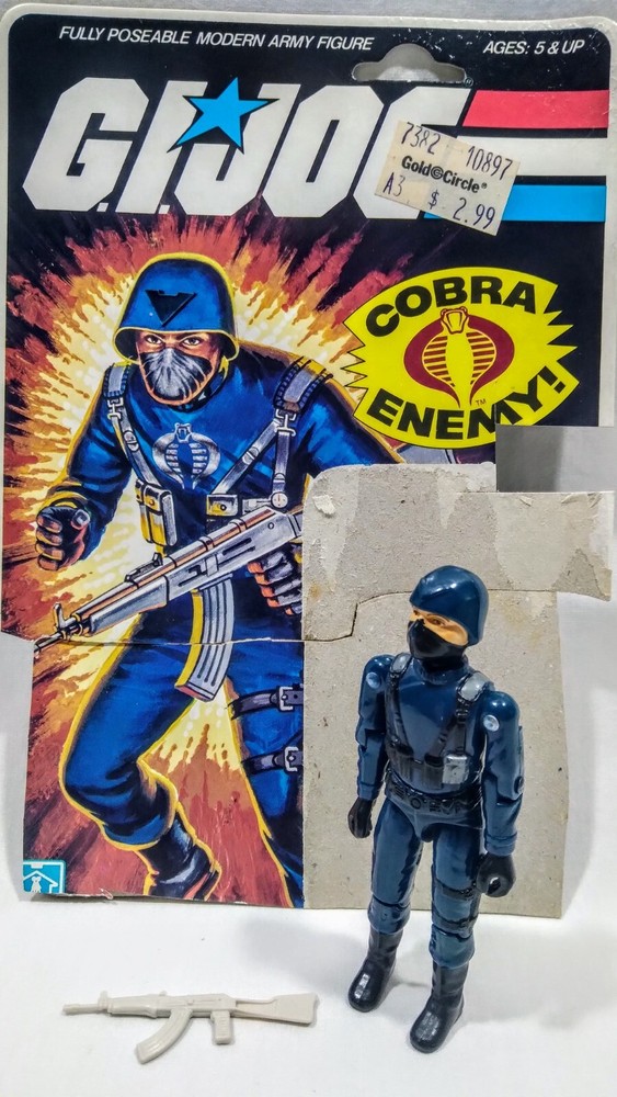 GI Joe 1982 Cobra Officer v1 Straight Arm Complete with Machine Gun and File Card Back Original Action Figure Collectible