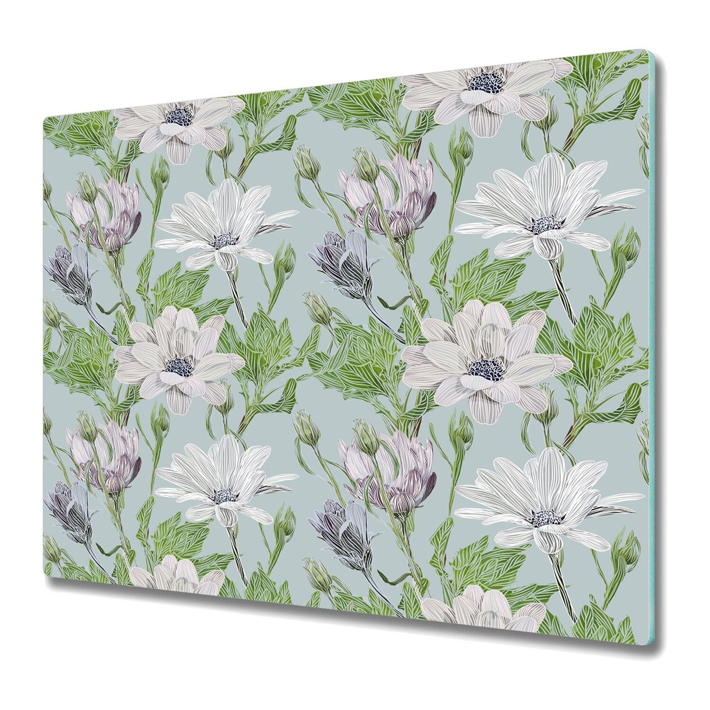 Glass Chopping Board Utensil Worktop Saver Modern Daisies Floral 60x52