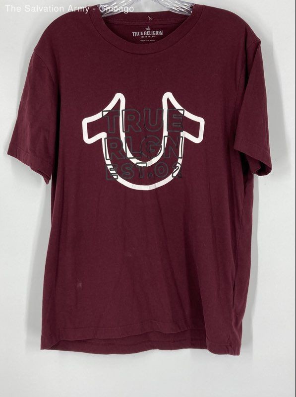 True Religion Mens Maroon Short Sleeve Crew Neck Pullover T-Shirt Size Medium
