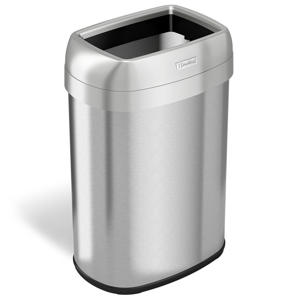 iTouchless 13 Gal. Oval Open Top Stainless Steel Trash Can Silver 10-14 Gallons