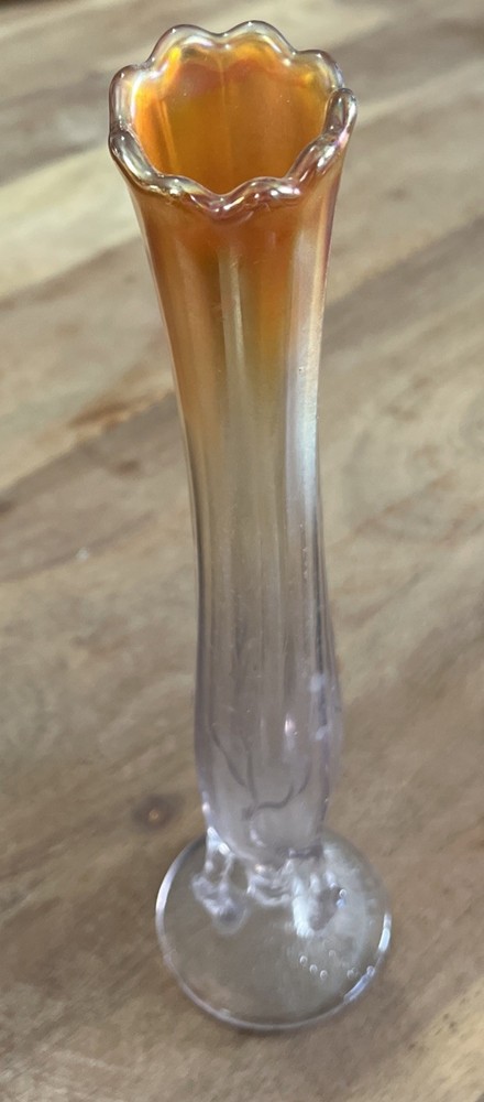 Vintage Dugan Carnival Glass Swung Bud Vase, Twigs Vase, 1920s Marigold