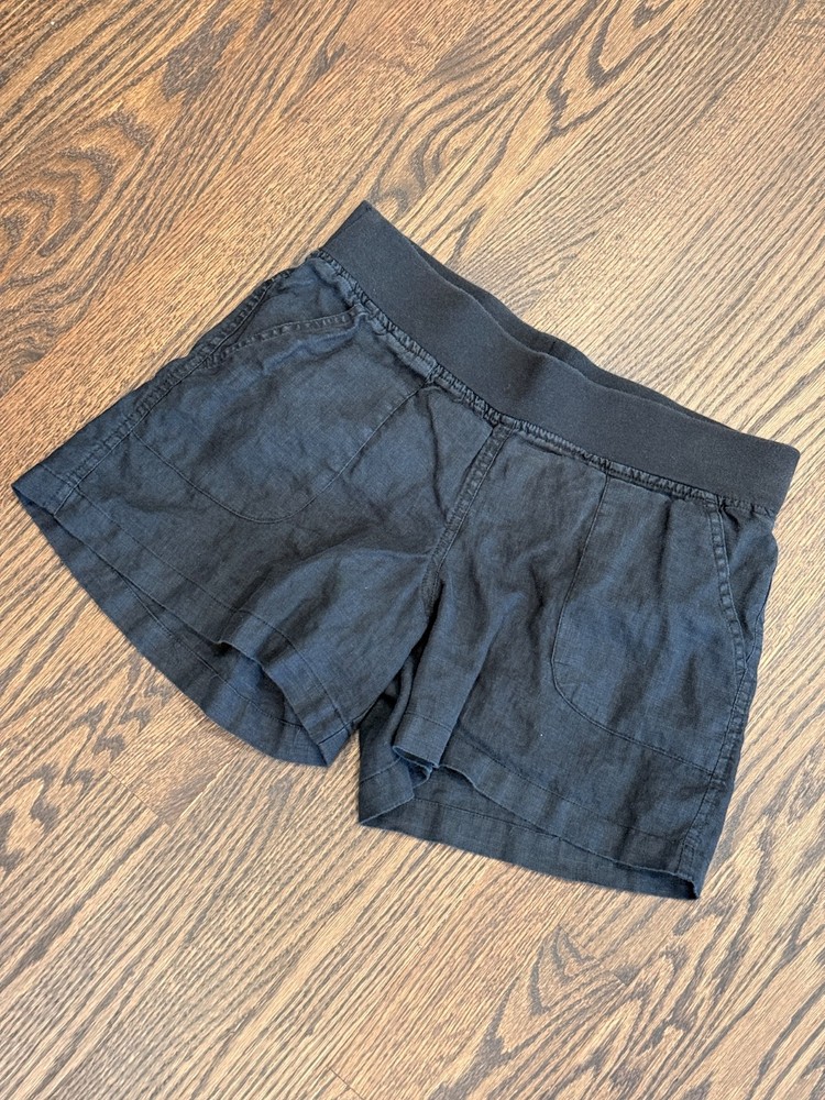 Allen Allen Women's Pull On Elastic Waist 100% Linen Black Color Shorts Size S