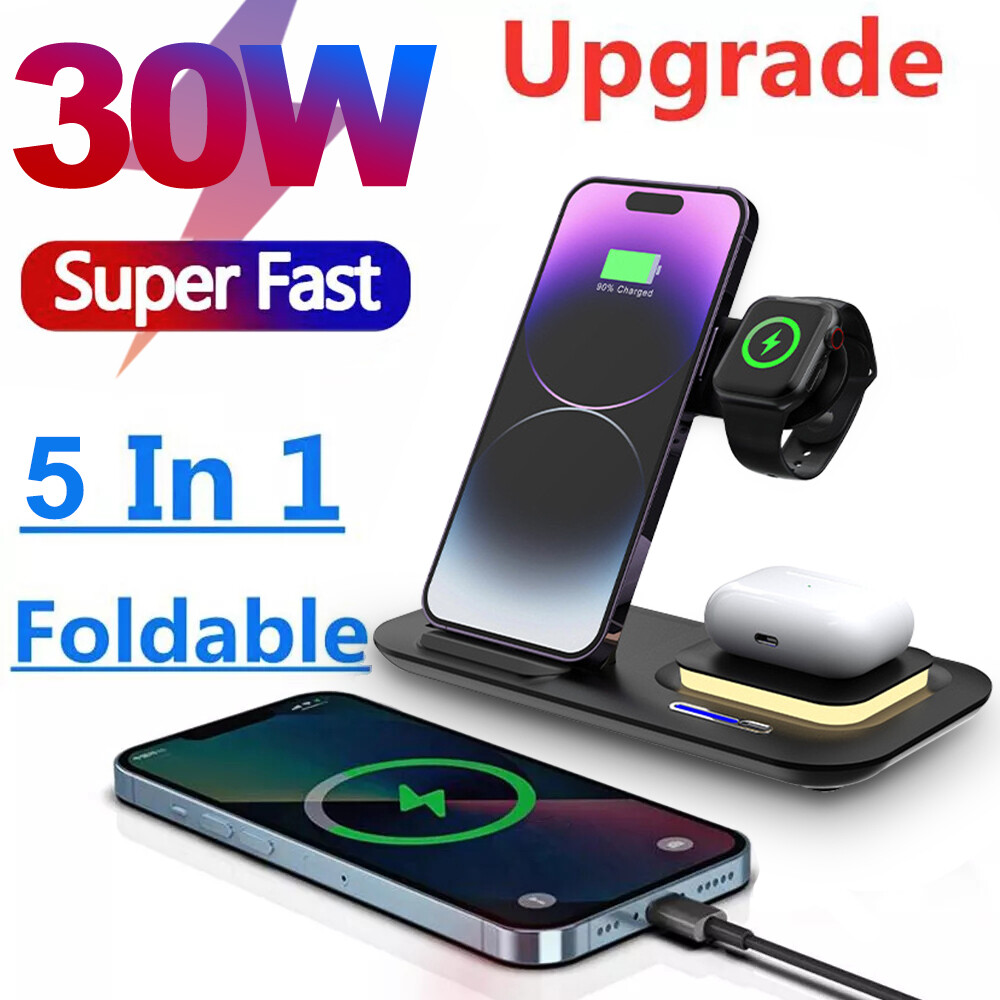 Wireless Charger Charging Station 5 In 1 For Apple Watch Air Pods iPhone 16 15