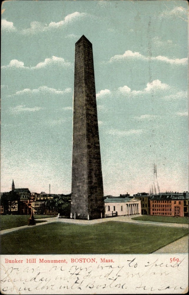 Boston Massachusetts Bunker Hill Monument Revolutionary War ~ mailed 1906 UDB