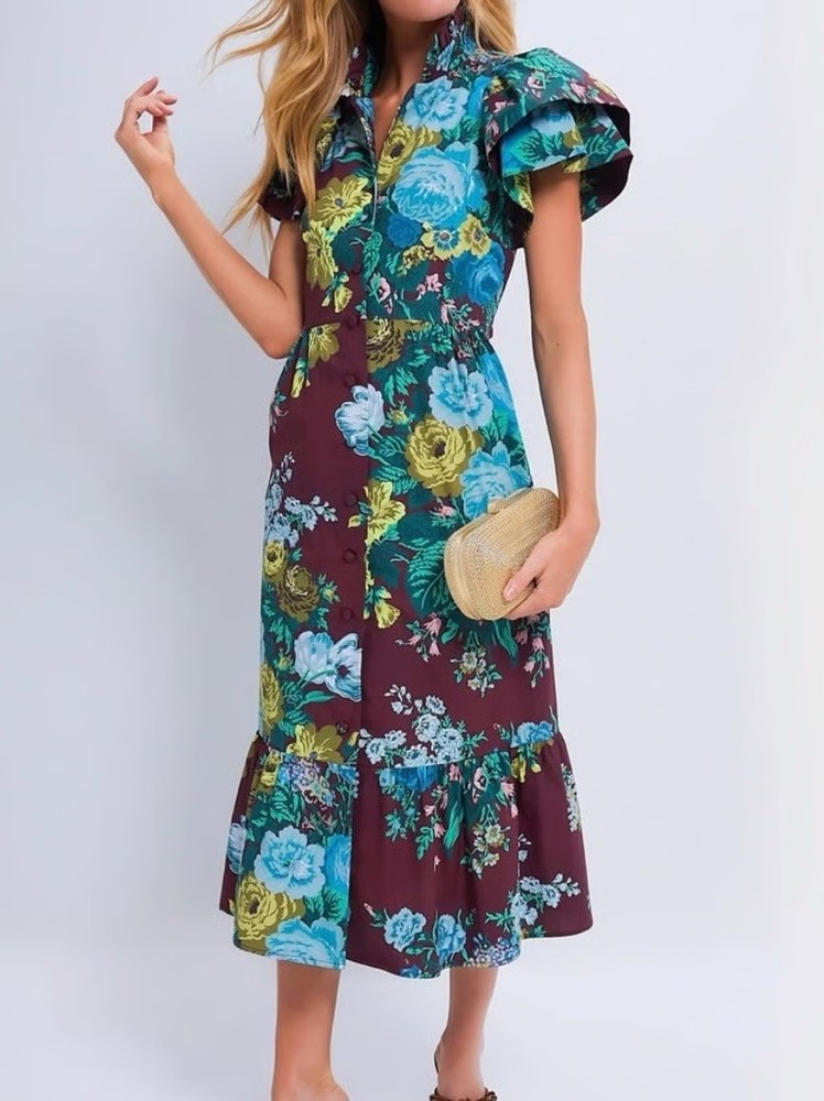 TUCKERNUCK Oxblood Verdant Floral Alice Dress Size XS NWT