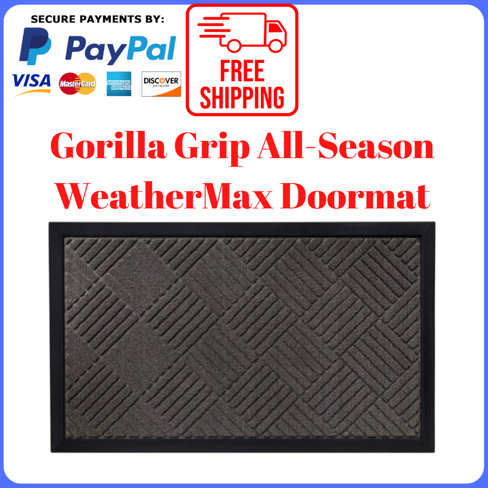 100% Waterproof All-Season WeatherMax Doormat – Durable Natural Rubber, 17x29 Inches, Stylish Gray Design for Year-Round Protection
