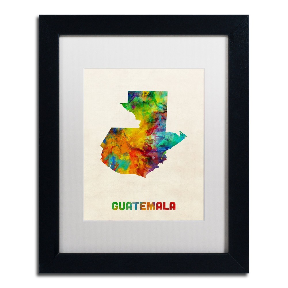 Guatemala Watercolor Map Art Print by Michael Tompsett - 11x14 White Matte Frame  