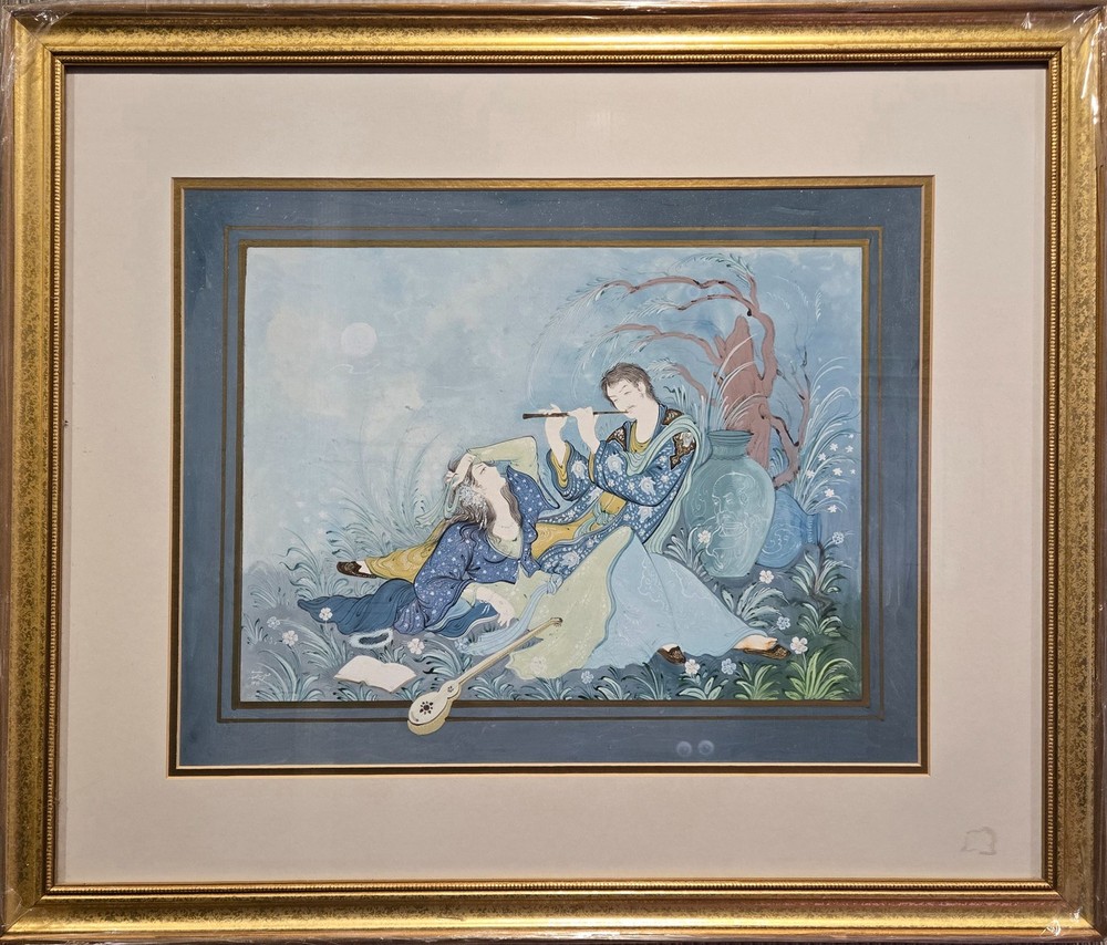 Original Persian Miniature Watercolor — Signed and date, Framed (28