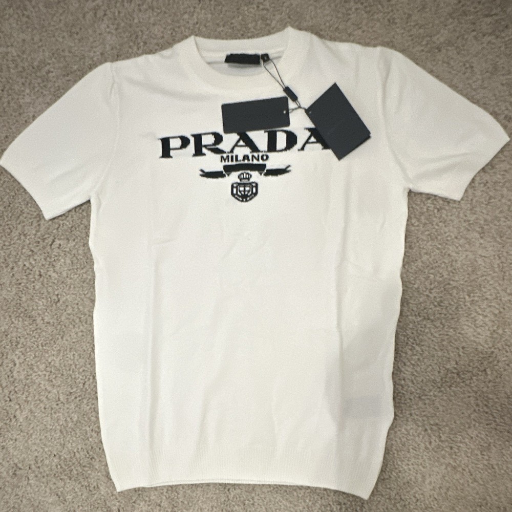 PRADA Men’s M White Milano Logo Graphic Crew Neck Short Sleeve T-Shirt