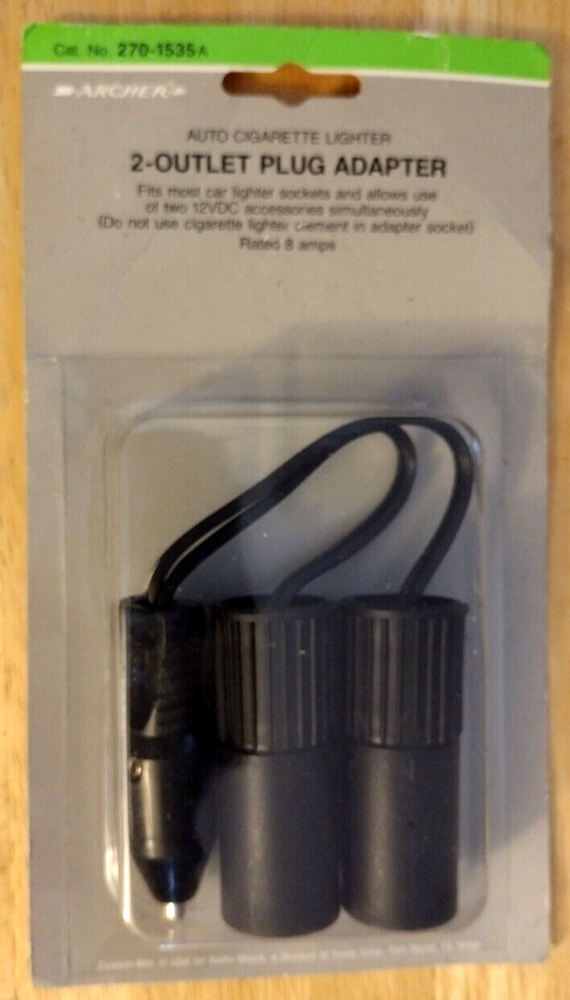 NOS Radio Shack Auto Cigarette Lighter 2-Outlet Plug Adapter Archer 270-1535A