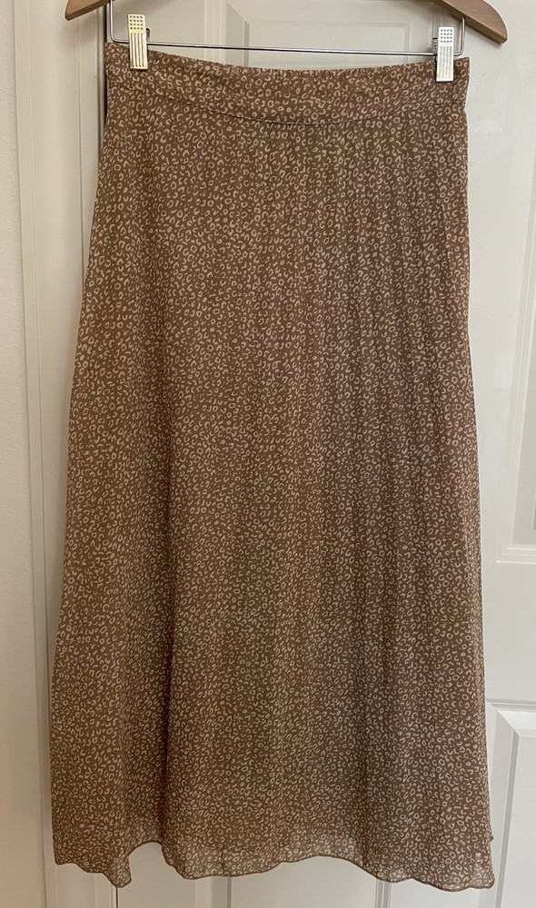 Japna Women’s Neutral Midi Skirt Sz M Lightweight Pleated Chiffon Boho Tan Flowy