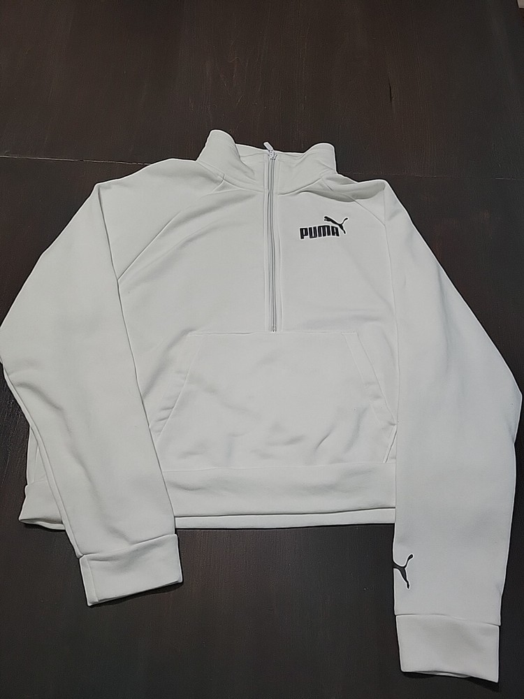 Women's Puma XXL 1/2 Zip Pullover Sweatshirt Activewear White Crop Style