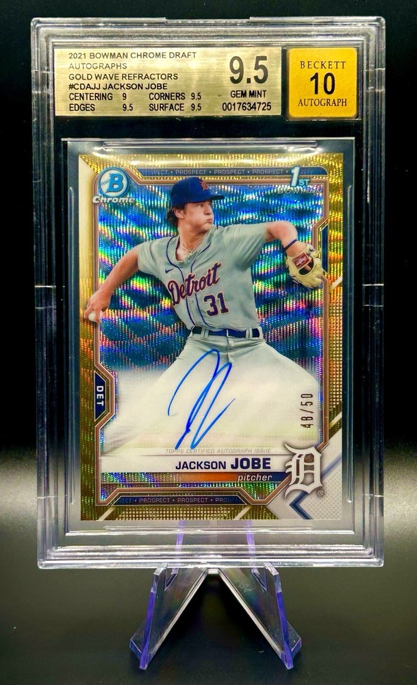 2021 Bowman Chrome Draft Jackson Jobe Gold Wave Refractor Auto /50 BGS 9.5