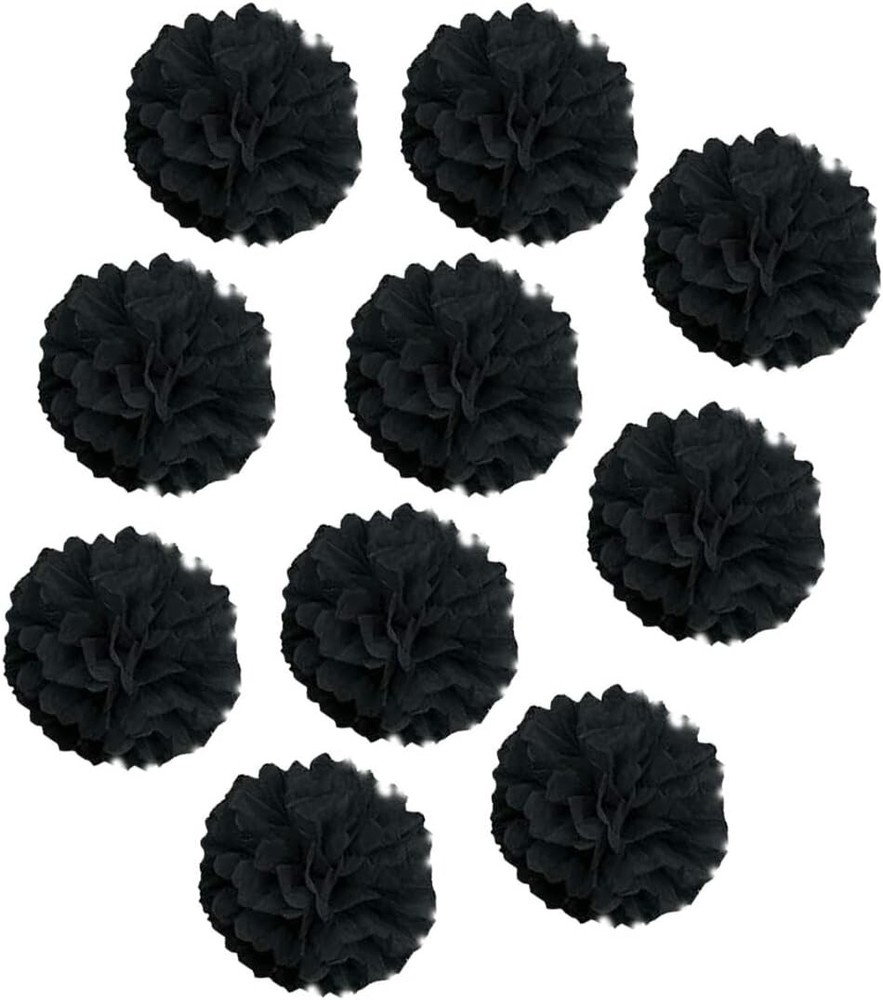 10pcs Paper Pom Poms Black Tissue Paper Flower Hanging Decorations