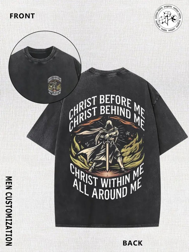 Men's Heavyweight Christian Faith Washed Tee in Soft Pastel Pink