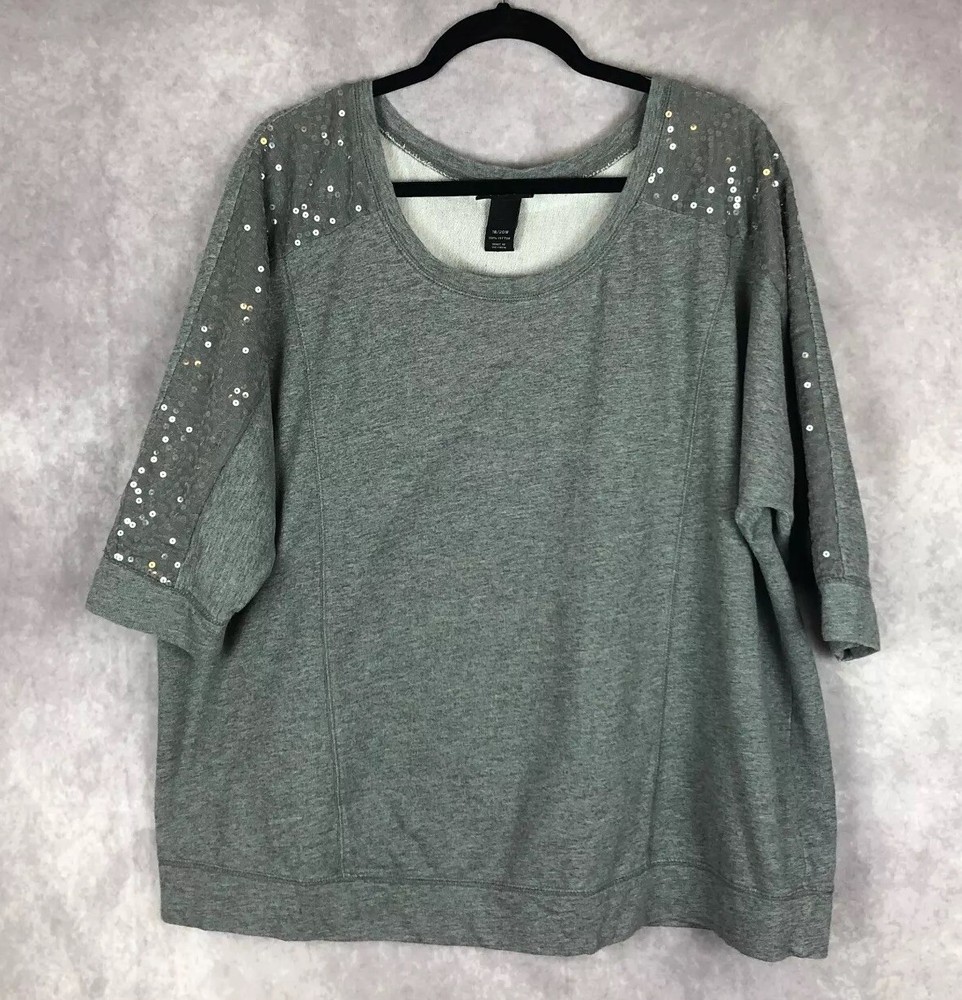 Lane Bryant Sweater Womens 18/20 Subtle Sequin Detail 3/4 Length Sleeves Gray