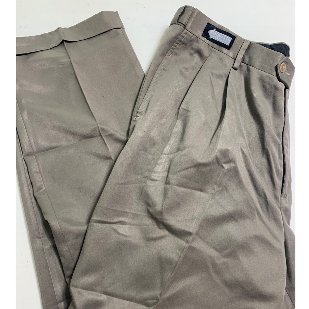 Savane Comfort Plus Mens Dress Pants 40x32 Taupe Pleated Cuffed Polyester D47370