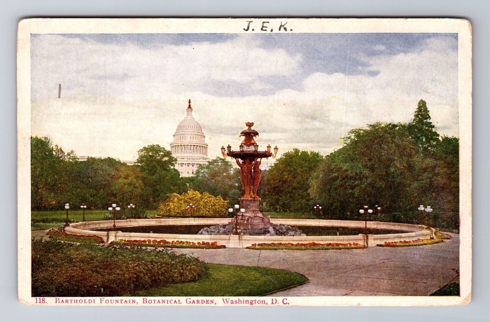 Washington DC, Botanical Garden, Bartholdi Fountain, Vintage Souvenir Postcard