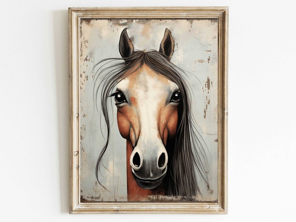 Vintage Horse Print Wall Art Equestrian Home Decor Horse Portrait Painting