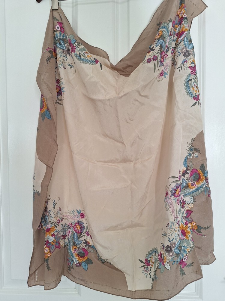 Albert Nipon for Collection XIIX Ltd Vintage 100% Silk Scarf Floral beige