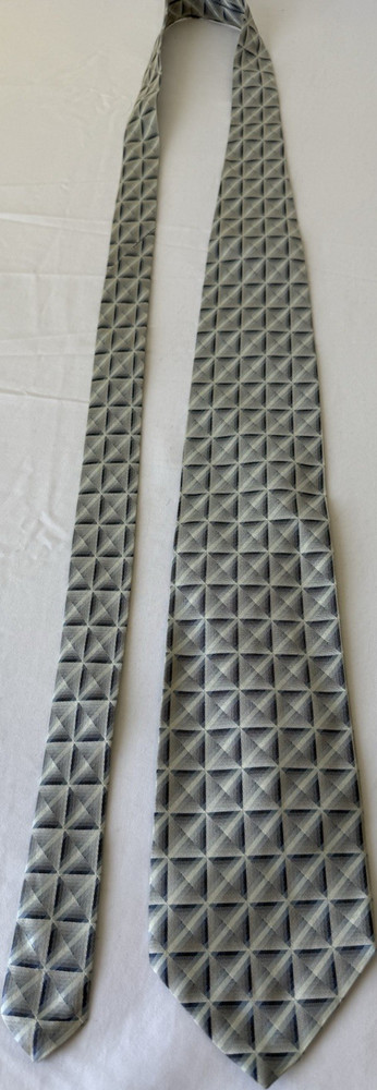 Bachrach Gray Blue White Geometric 100% Silk Men's Woven Tie Made in Italy