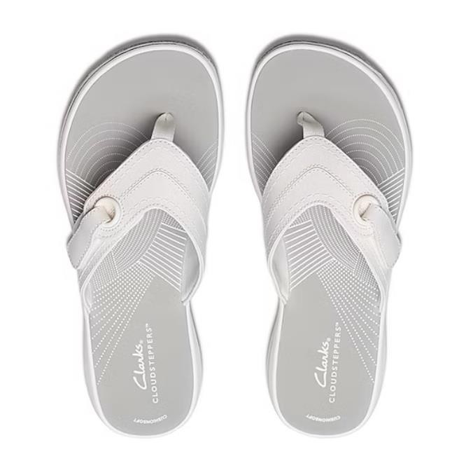 Women's Clarks Cloudstoppers Breeze Sea Flip-Flop Sandals White Size 11 NWT