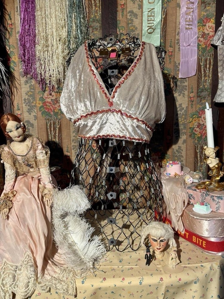 1930s/40s Grey Velvet Halter  Costume Top with Beaded Trim, Size M-L