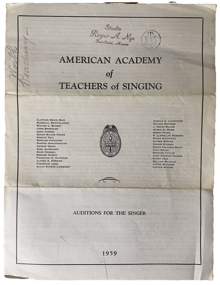 American Academy of Teachers of Singing Auditions for the Singer Pamphlet 1959-image