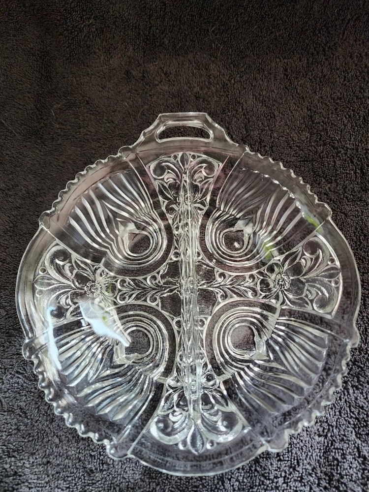Vintage Indiana Glass Killarney  One Handle Divided Serving, Relish Dish