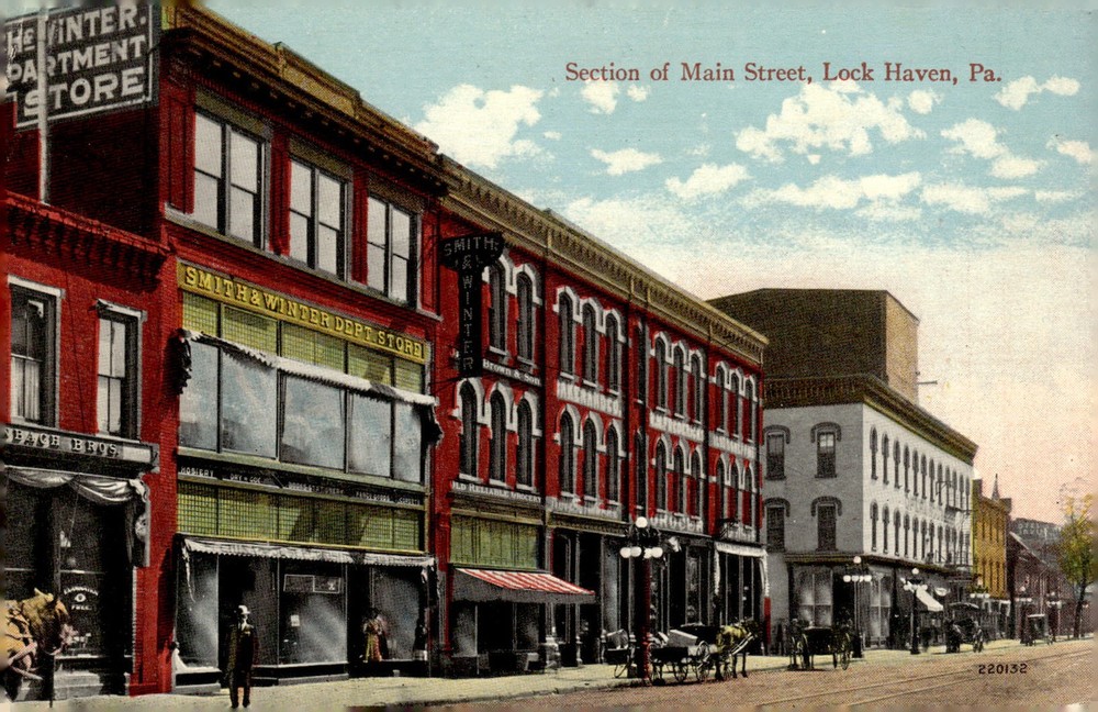 1921 Smith & Winter Dept Store Main Street Lock Haven PA Litho Postcard