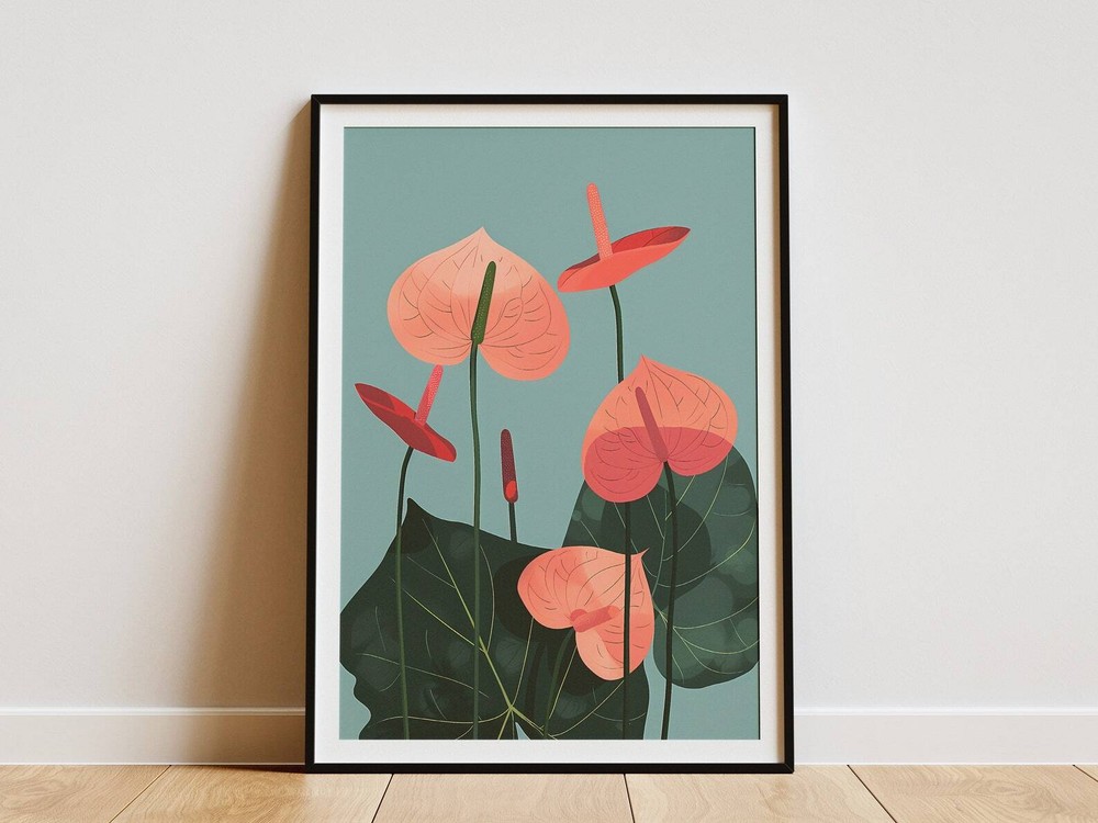 Anthurium Flower Print Boho Minimalist Art Print Botanical Wall Art Pink Floral