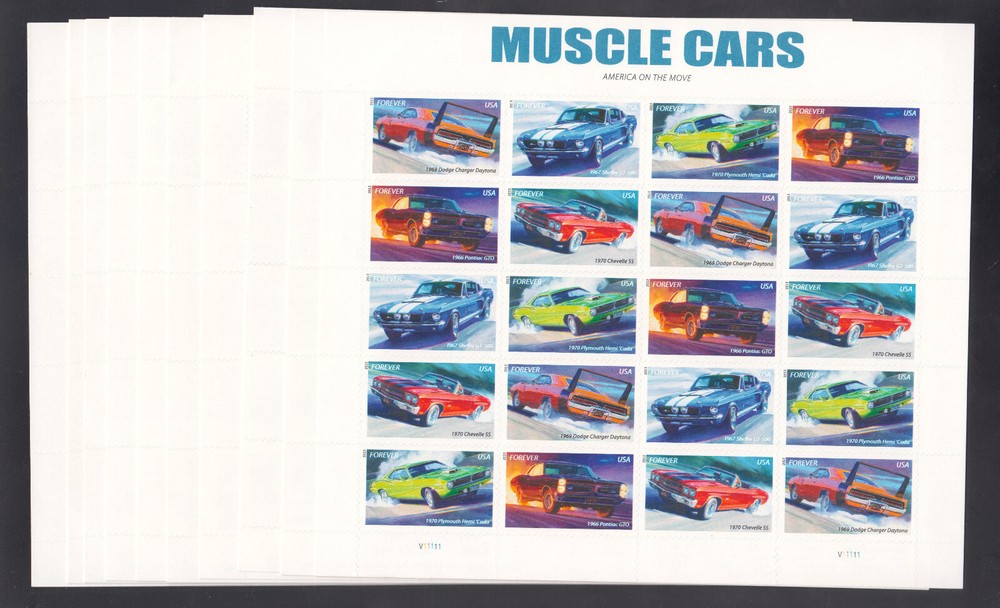 US Stamp Scott #4743-7 Muscle Cars Forevers, 10 Panes of 20 (200pc)