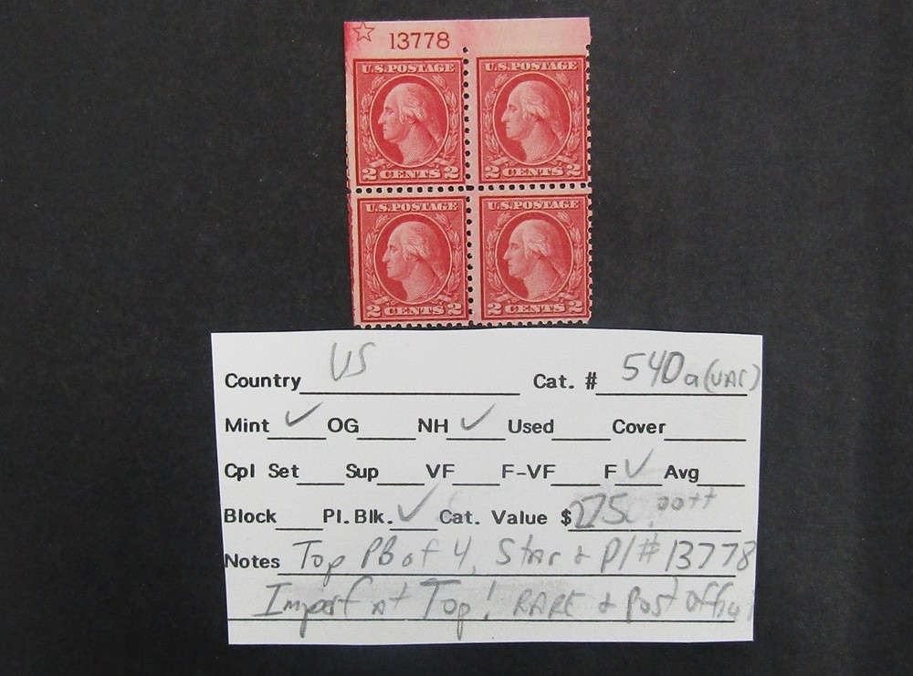 nystamps US Washington Plate Block Stamp # 540a Mint OG NH $275     Y15x3668