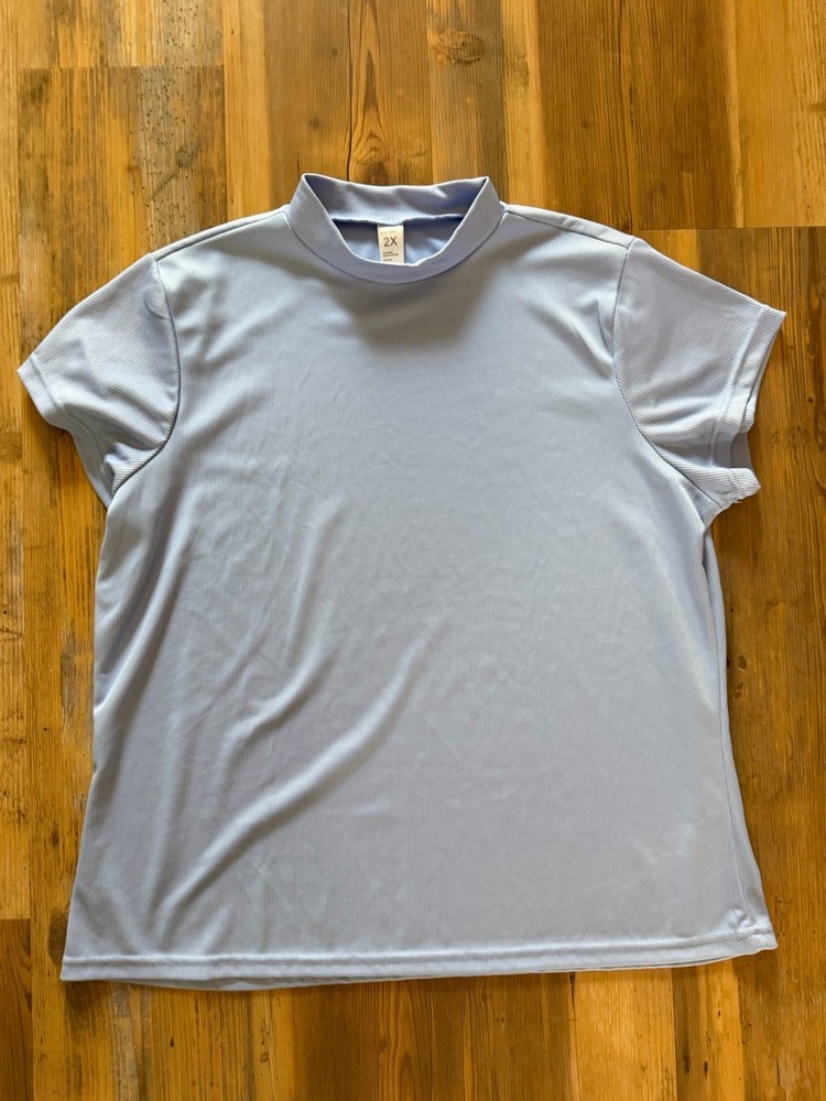 Just Be Light Blue Ribbed Mock Neck Short Sleeve Plus Size 2X T-Shirt