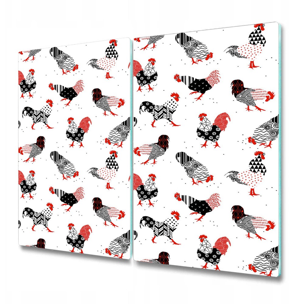 Glass Kitchen Chopping Board Worktop Saver Roosters black and red 2x30x52