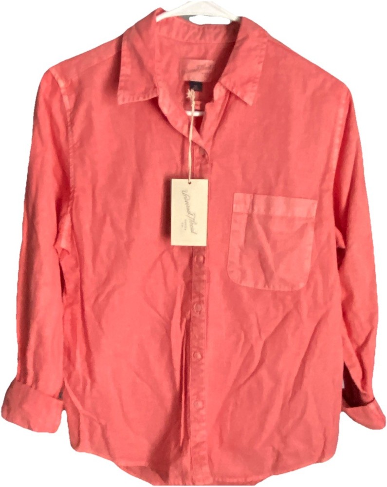 Universal Thread Pink Woven Button-Up Shirt XS Classic Fit 3/4 Sleeve Collared